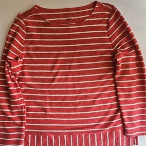 Talbots‎ Womens Blouse XL Red Orange White Striped Ribbed Textured Knit Preppy